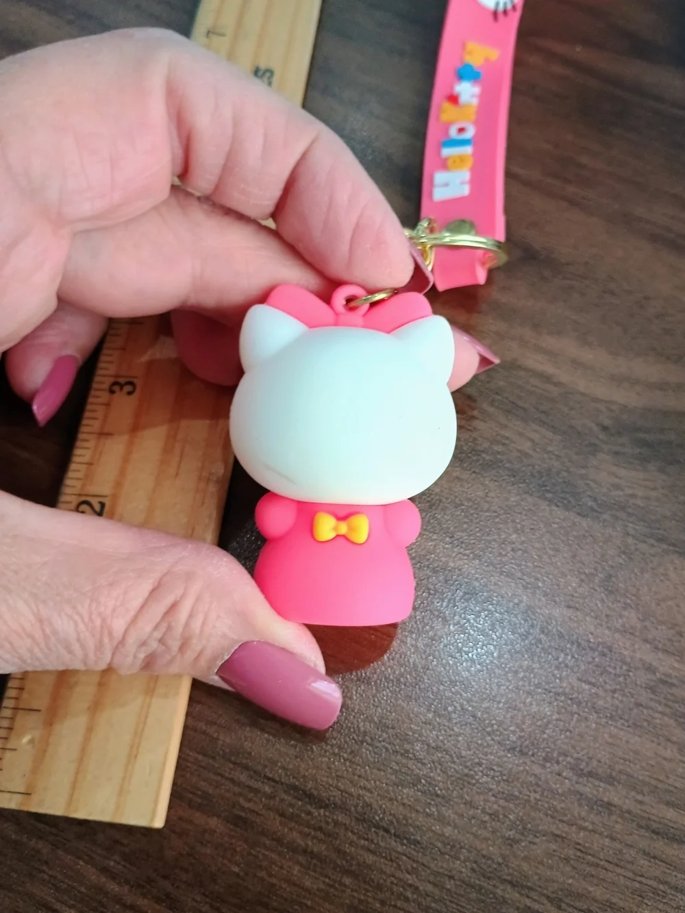 Hello Kitty Pink White Vinyl Key & Card Holder Charm with Gold Hardware
